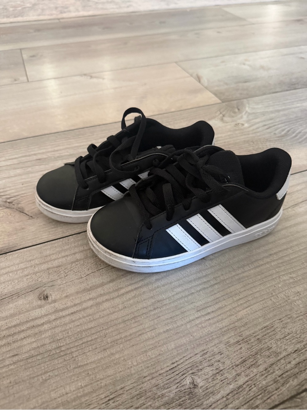 adidas Kids Black Sneakers with White Stripes